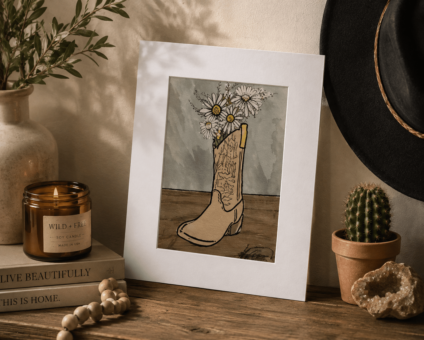 Wildflower Boots Matted Print - KolorsDesigns
